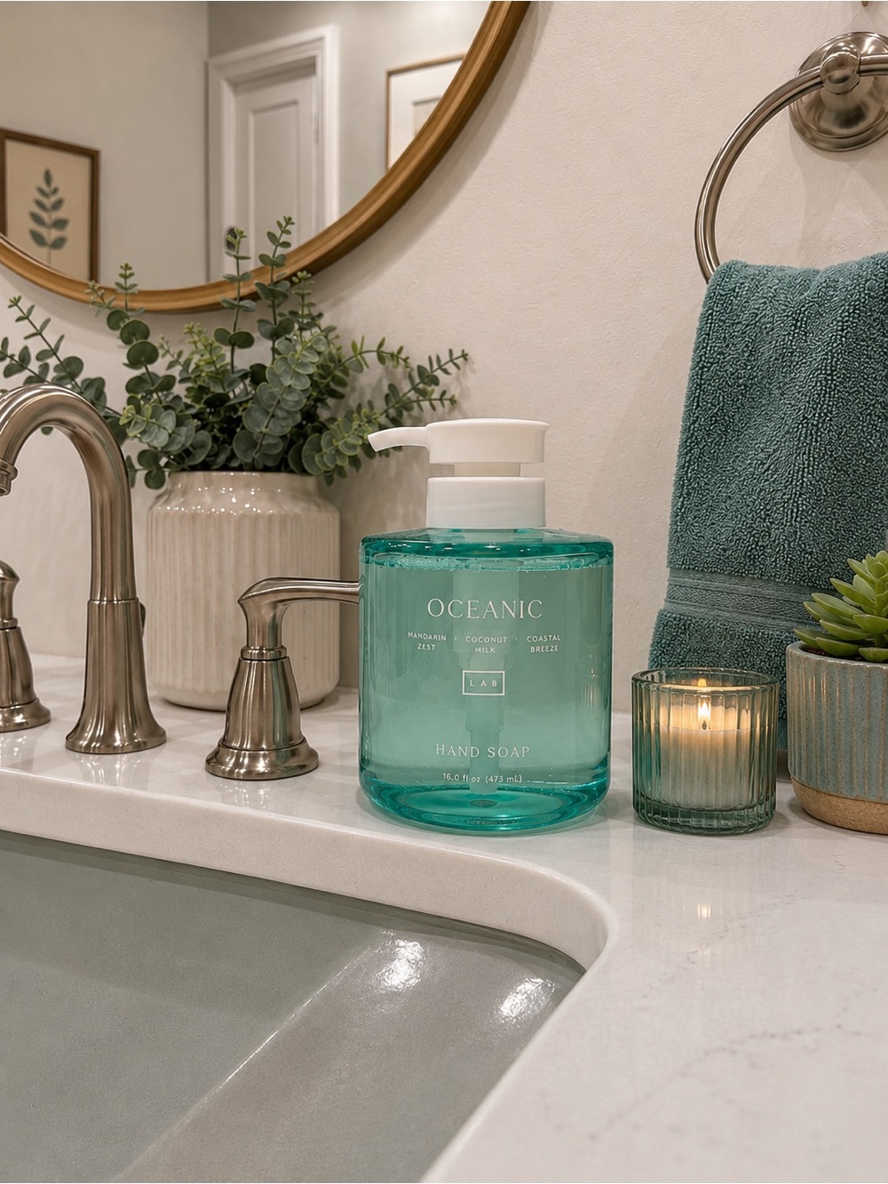 Oceanic Liquid Hand Soap - Teal Glass Jar